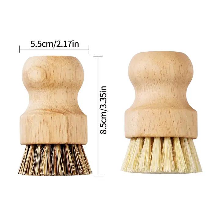 Brosse de lavage en bois massif à manche court, outil de lavage de pot en sisal, outil de réservatio