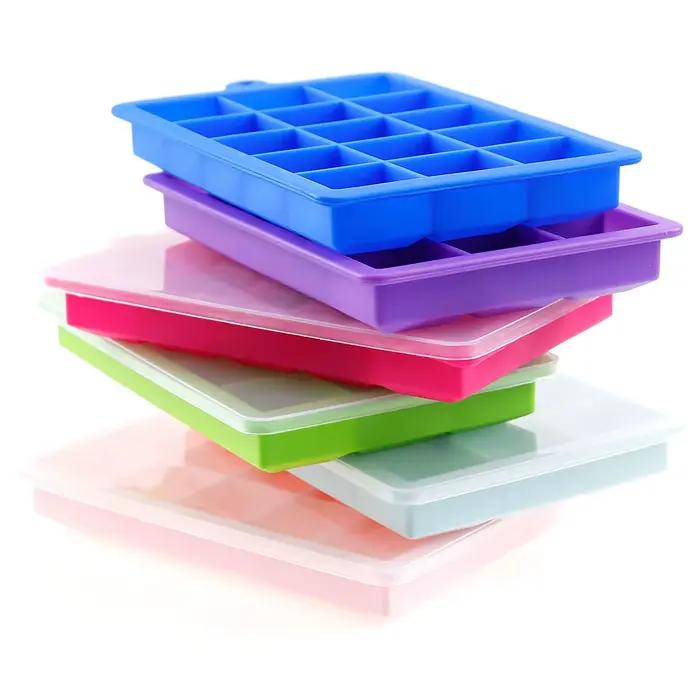Moule à glaçons en Silicone, 15/24 grilles carrées avec couvercles, plateaux, glaces, boissons froid