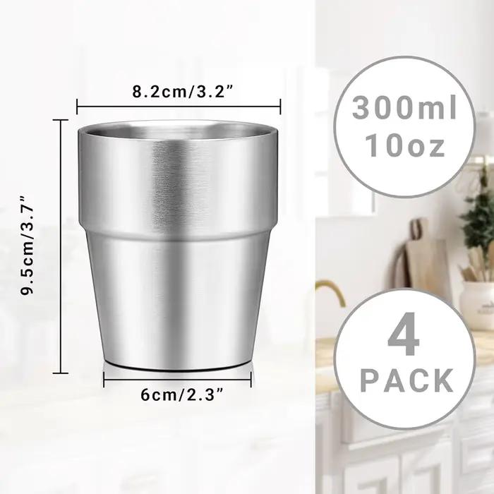 Verres à boire isolés à double paroi en acier inoxydable, 10oz, standard 6oz, métal, empilable, voya