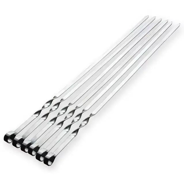 Bâtons de gril en acier inoxydable pour barbecue d'extérieur, modules plats, long manche en bois, 55