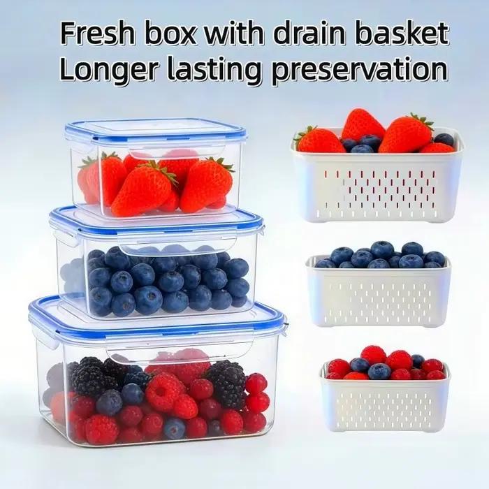 Lot de 6 Contenants de Rangement Grande Capacité pour Fruits avec Passoire Amovible pour Réfrigérate