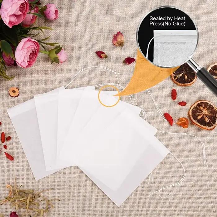 Sachets de thé en tissu non tissé, 100 pièces/lot, sacs filtrants pour thé aux épices, avec ficelle 