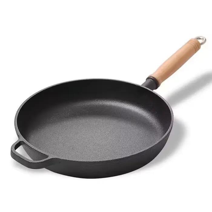 Poêle à fond plat en fonte, poêle antiadhésive, poêle à steak non revêtue, cuisinière à gaz, poêle e