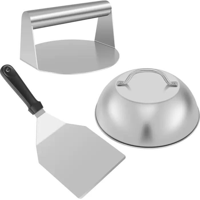 1 Kit de presse à smash burger, couvercle de cuisson, spatule de plancha, saupoudreur d'épices, kit 