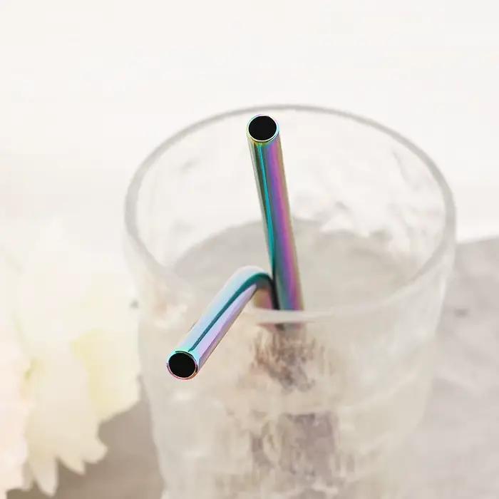 Pailles métalliques colorées réutilisables, ensemble de pailles en acier inoxydable 304 avec barre d