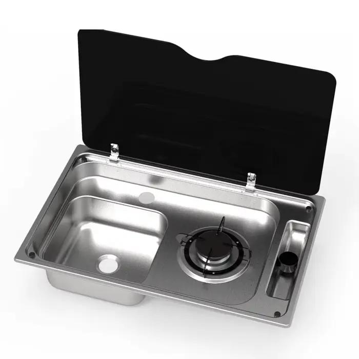 Table de cuisson à gaz portable de luxe la plus populaire avec couvercle en verre trempé pour campin