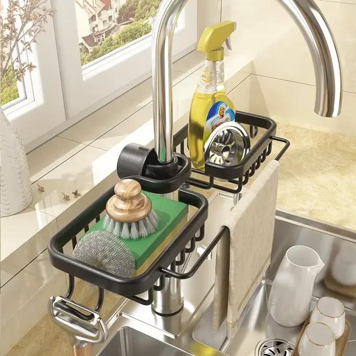 Égouttoir d'évier en aluminium, espace de cuisine, support de robinet de rangement d'éponge, égoutto
