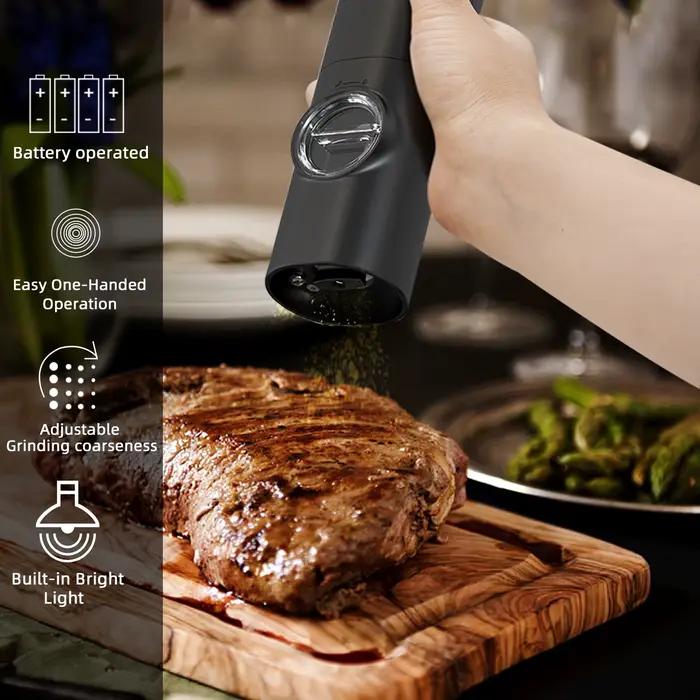 Moulin électrique automatique à poivre et à sel, avec Base, alimenté par batterie, avec lumière LED,