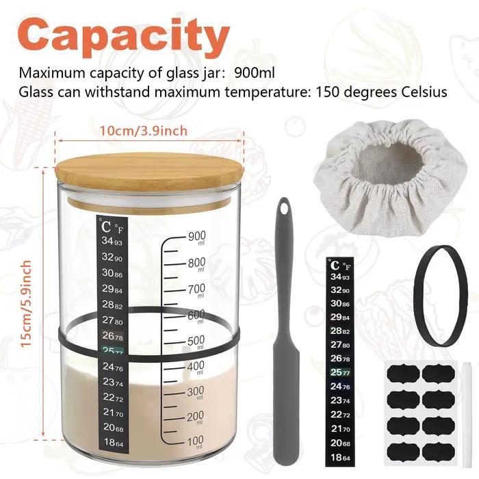 Kit de démarrage de levain 900 ml en verre transparent résistant à la chaleur – Pot de fermentation 