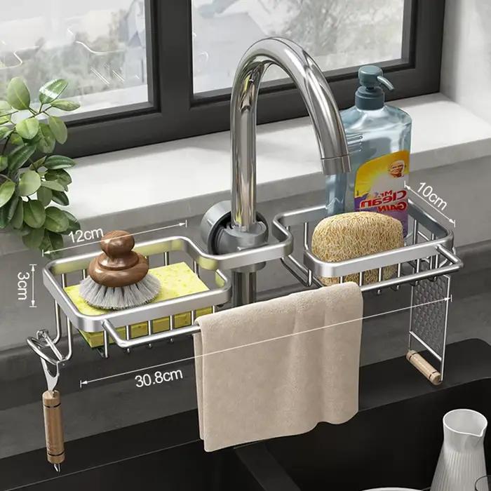 Égouttoir d'évier en aluminium, espace de cuisine, support de robinet de rangement d'éponge, égoutto