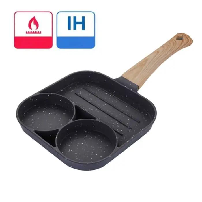 Poêle à omelette épaisse à 4 trous, poêle antiadhésive pour crêpes aux œufs, Steak, cuisson des œufs