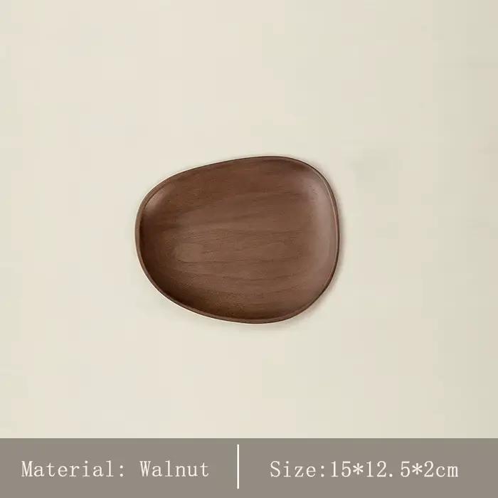 Assiettes en bois de noyer de style japonais HeMu - Plateaux de service ovales irréguliers en bois, 