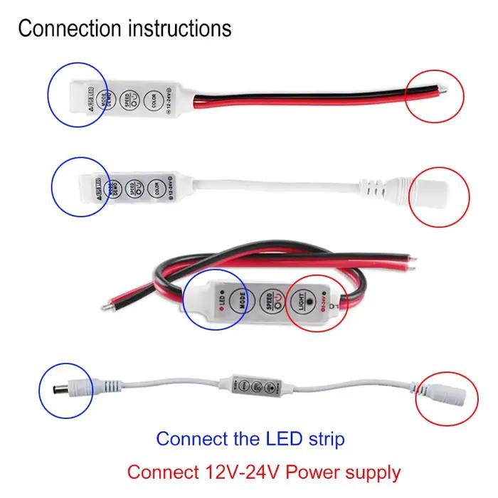 Mini contrôleur LED RGB à 3 touches, DC 5V-12V-24V, pilote de variateur couleur unique pour bande lu