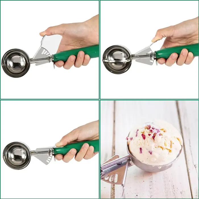 Cuillère à crème glacée aux fruits en acier inoxydable avec poignée en plastique, pratique, outil de