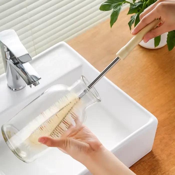 Brosse de nettoyage de tasse, manche long, manche en bois, poils en nylon, petite brosse, brosse de 