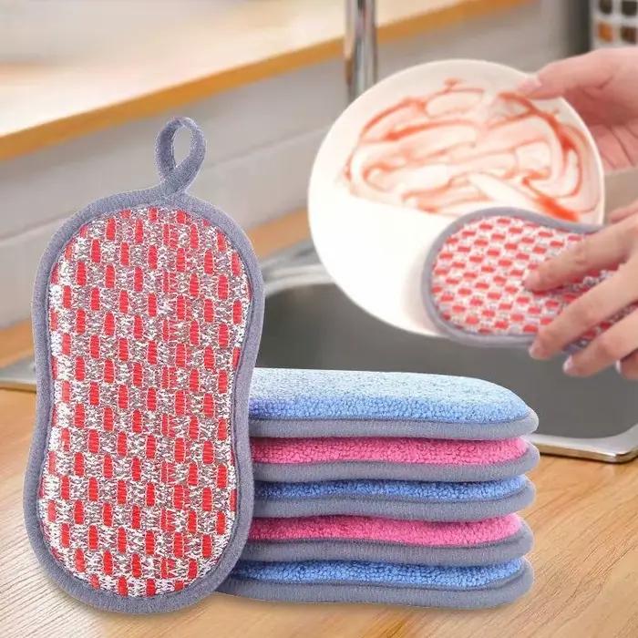 Éponges à récurer pour la vaisselle, lingette magique Double face en microfibre antiadhésive, éponge