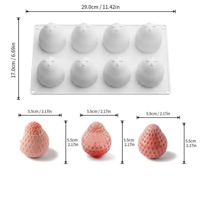 Moule en silicone 8 cavités pour gâteau mousse fraise, pudding au chocolat, dessert, pâtisserie fran