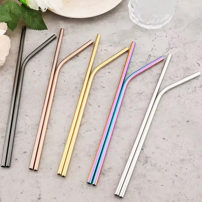 Pailles métalliques colorées réutilisables, ensemble de pailles en acier inoxydable 304 avec barre d