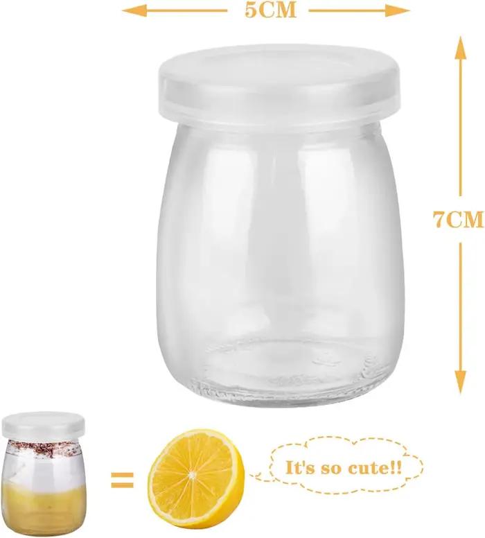 Pots en verre transparent de 4oz avec couvercles en PE, récipient à yaourt en verre, pots à Pudding 