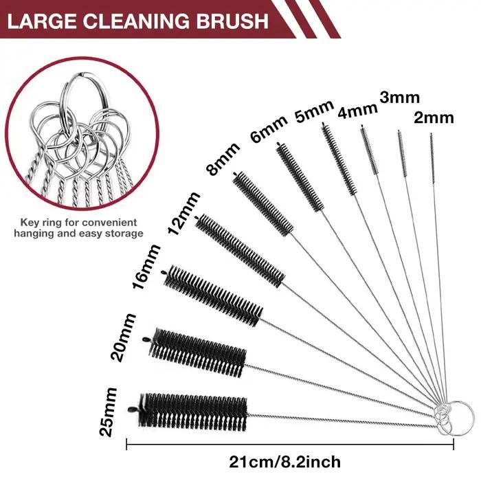 Ensemble de 10 brosses de nettoyage, brosse à tuyau en nylon en acier inoxydable détaillée polyvalen