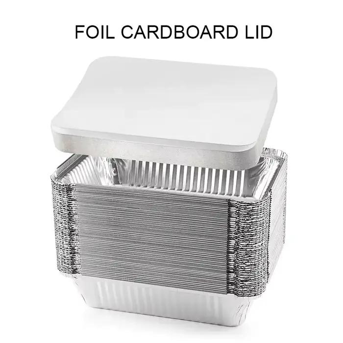 Barquette rectangulaire en aluminium de 700 ml avec couvercle en carton, contenants alimentaires jet