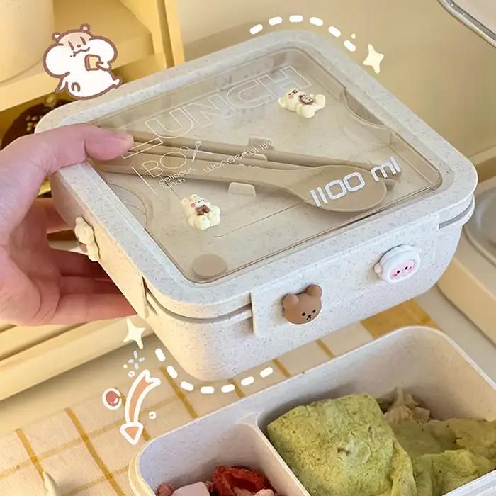 Boîte à déjeuner de 1100ML pour enfants, école, adultes, bureau, paille de blé, micro-ondes, rangeme