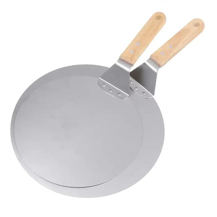 Pelle à Pizza 10/12 pouces, outils de pâtisserie, manche en bois en acier inoxydable, poêle ronde An