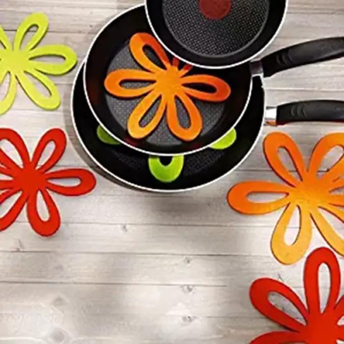 Mathiateur anti-rayures pour casseroles et poêles en forme de fleur, ustensiles de cuisine, napperon