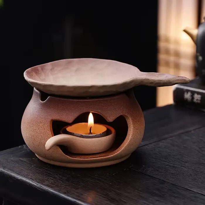 1 pièce Chauffe-thé en céramique et brûleur d'aromathérapie en argile à ouverture de forme originale