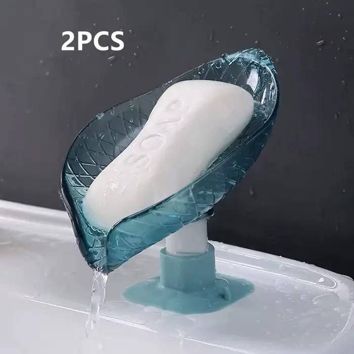 Boîte à savon de vidange Design feuille avec ventouse, plateau à savon décoratif en plastique auto-d
