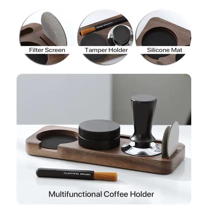 Support de Tamper et Porte-Filtre en Bois de Noyer pour Accessoires d'Espresso 51MM 54MM 58MM – Stat