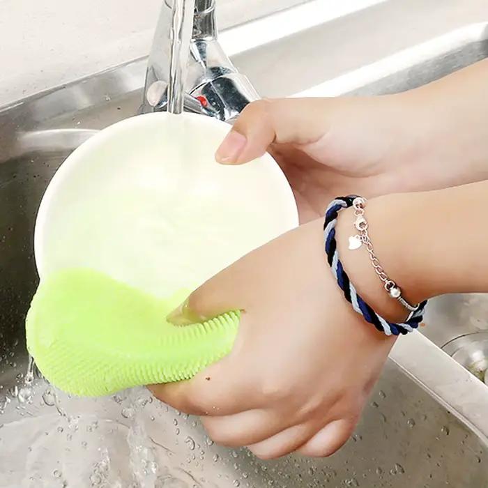 Brosses de nettoyage en Silicone souple, tampon à récurer, éponge de lavage, bol de vaisselle, netto
