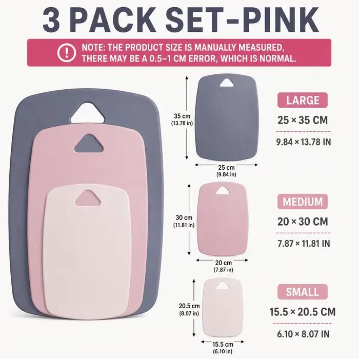 Ensemble de 3 planches à découper en plastique pour la cuisine, épaisses, colorées, antidérapantes, 