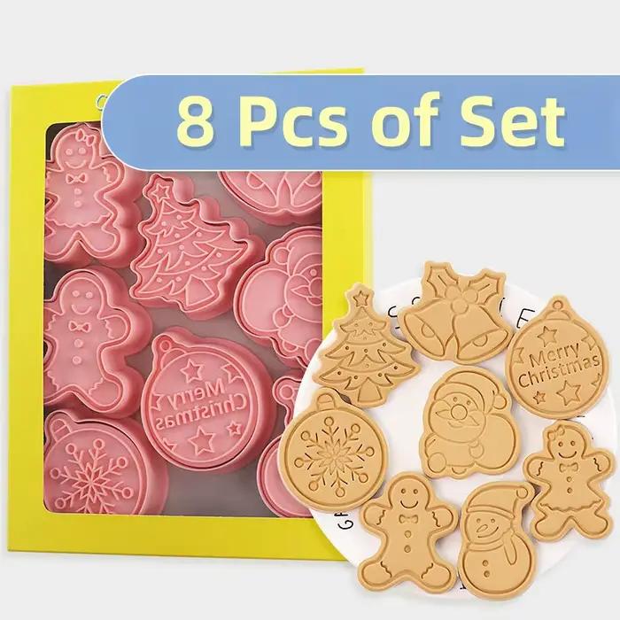 Emporte-pièces de noël presse 8 pièces, moule à biscuits du père noël, tampon à biscuits en plastiqu