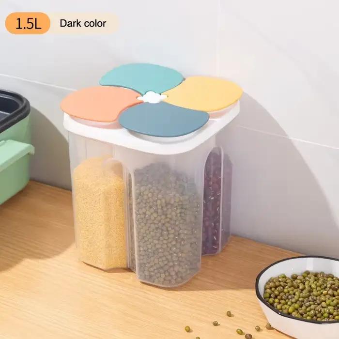 Boîte de rangement en plastique pour céréales de cuisine, bocaux scellés à 4 grilles, récipient alim