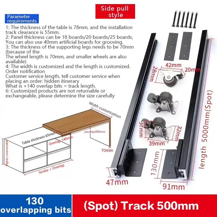 Rail de guidage télescopique pour îlot central de restaurant, extension de plan de travail, quincail