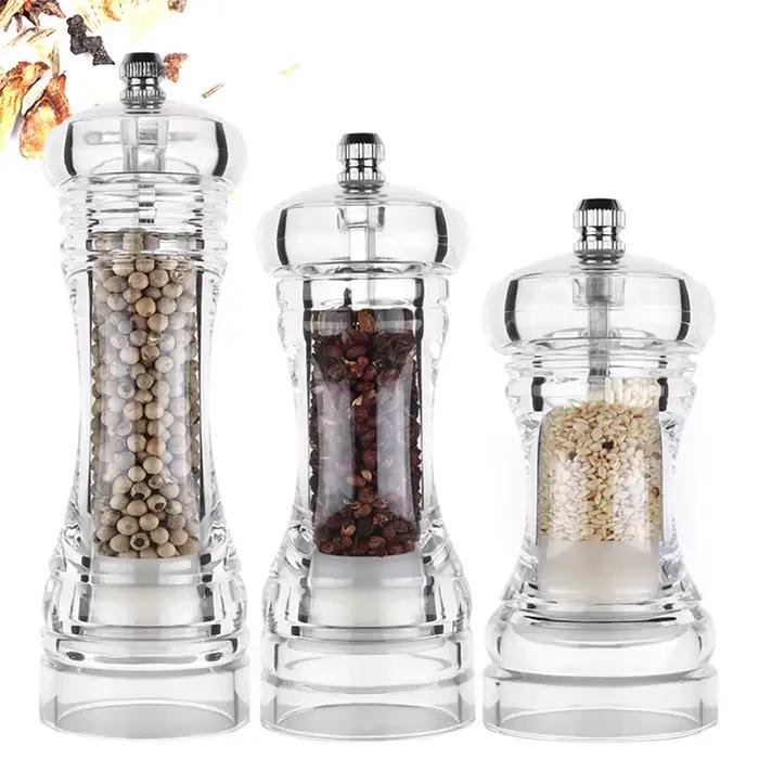 Moulin à poivre-salière et poivrière en acrylique grossièreté réglable par accessoires de cuisine à 