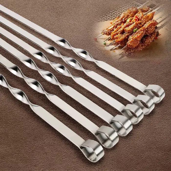 Brochette de Barbecue en acier inoxydable, 6 pièces de large, fourchette plate pour Barbecue, Campin