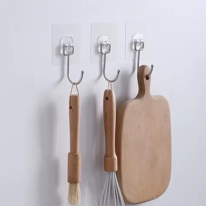 Crochet Auto-Adhésif de Grande Taille en PVC et Acier Inoxydable Transparent, Support Mural Polyvale