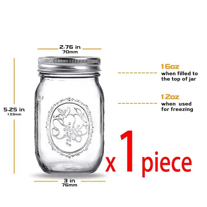Bocaux Mason à bouche régulière de 16 oz – Bocaux de conserve en verre mesurés avec couvercles hermé