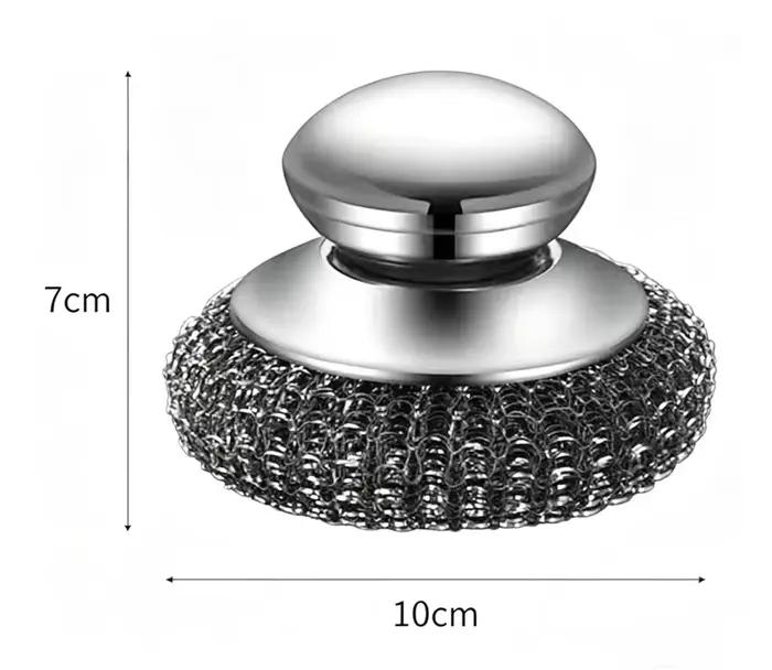 Brosse à vaisselle en acier inoxydable avec manche, boule métallique robuste pour le nettoyage de la