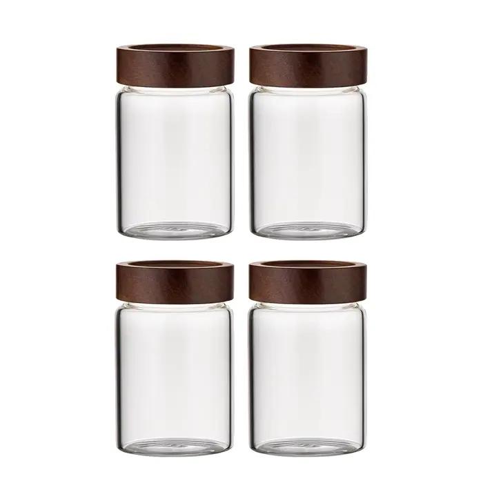 Bocaux en verre pour aliments avec couvercles hermétiques à vis en bois d'acacia, bocaux à épices av