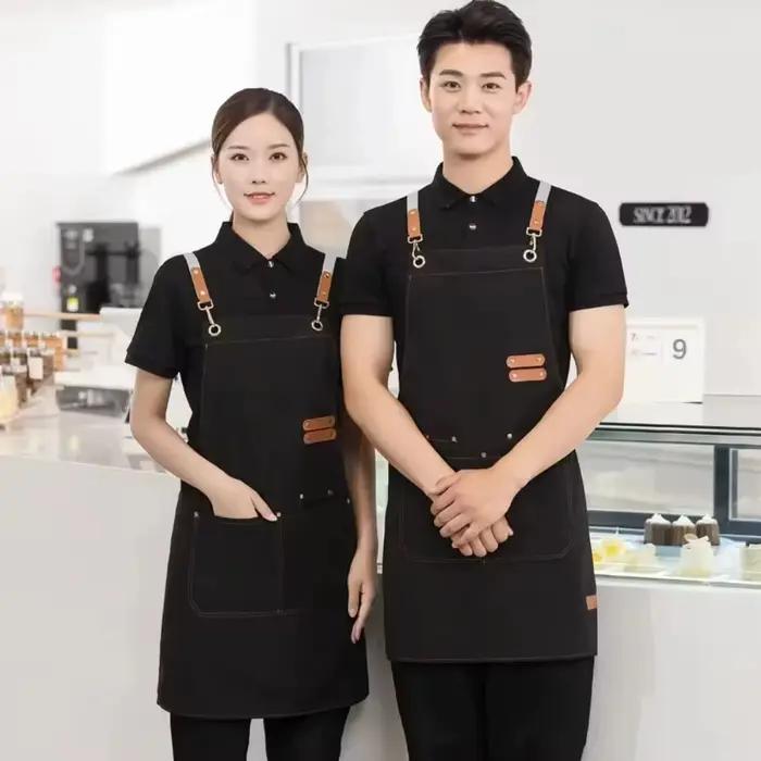 Tablier de travail professionnel hommes femmes cuisine tablier imperméable plusieurs poches serveur 