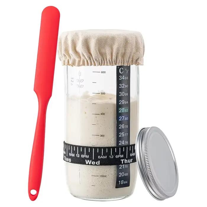 Kit de pot de démarrage au levain 24oz 730ML, fournitures de cuisson du pain au levain en verre, Kit