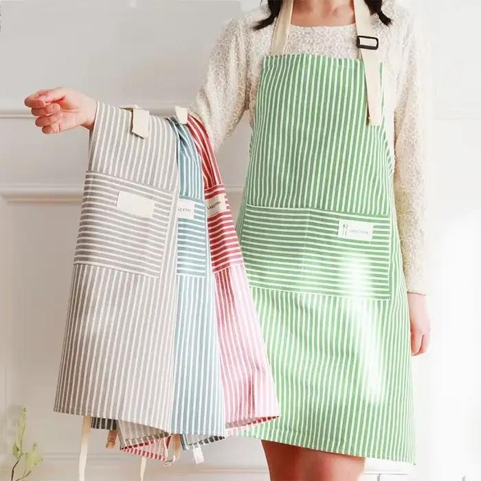 Tablier rayé en lin Cotto avec ceinture fine en coton, salopette à café, accessoires de cuisine, tac