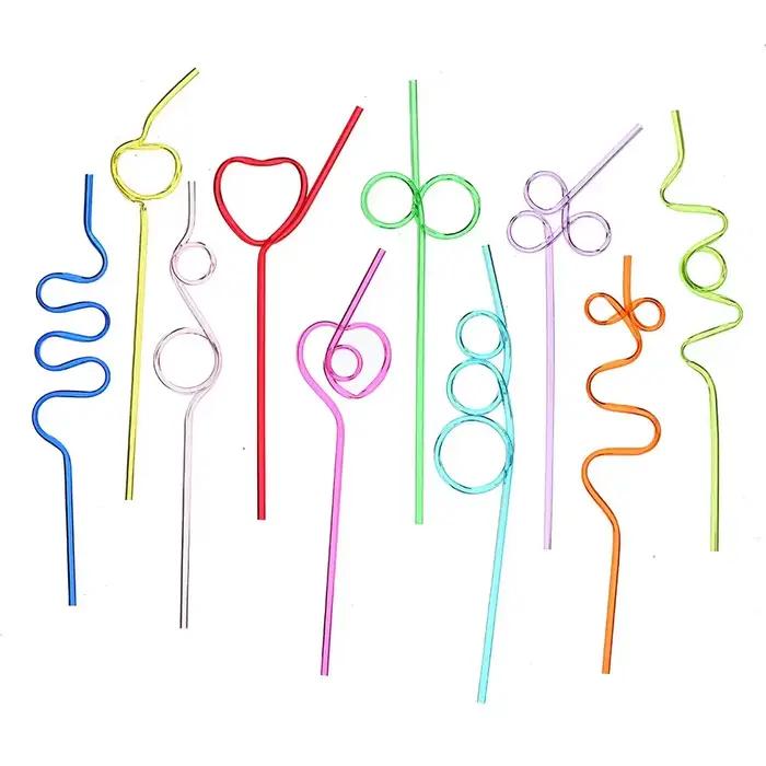 Pailles à boire réutilisables colorées bouclées de 26cm, 12 pièces, spirale, bricolage, boissons fai