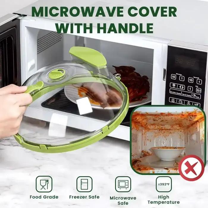 Couvercle transparent pour micro-ondes, avec cuiseur à vapeur et poignée, couvercle d'assiette de 10
