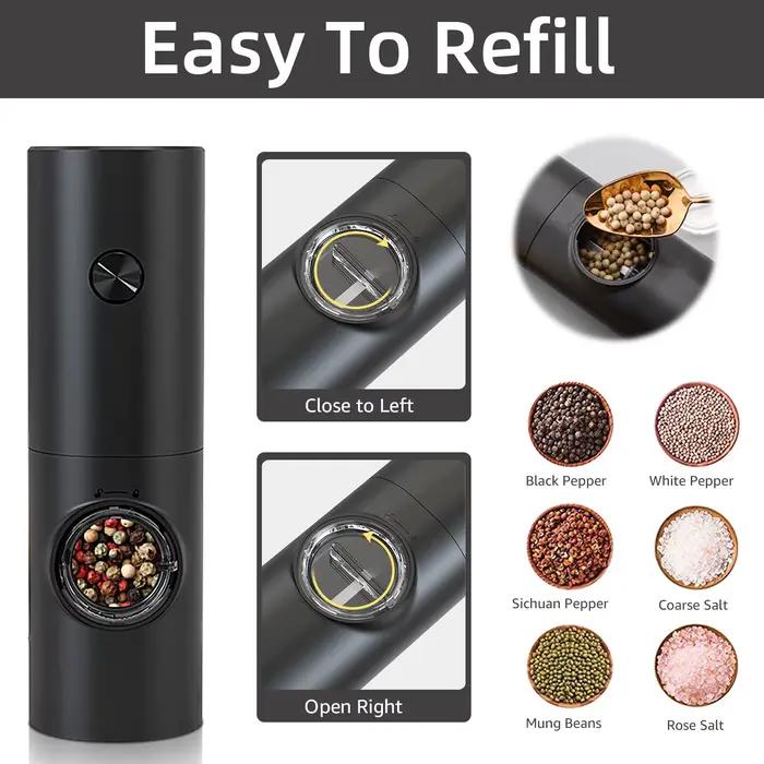 Moulin électrique automatique à poivre et à sel, avec Base, alimenté par batterie, avec lumière LED,