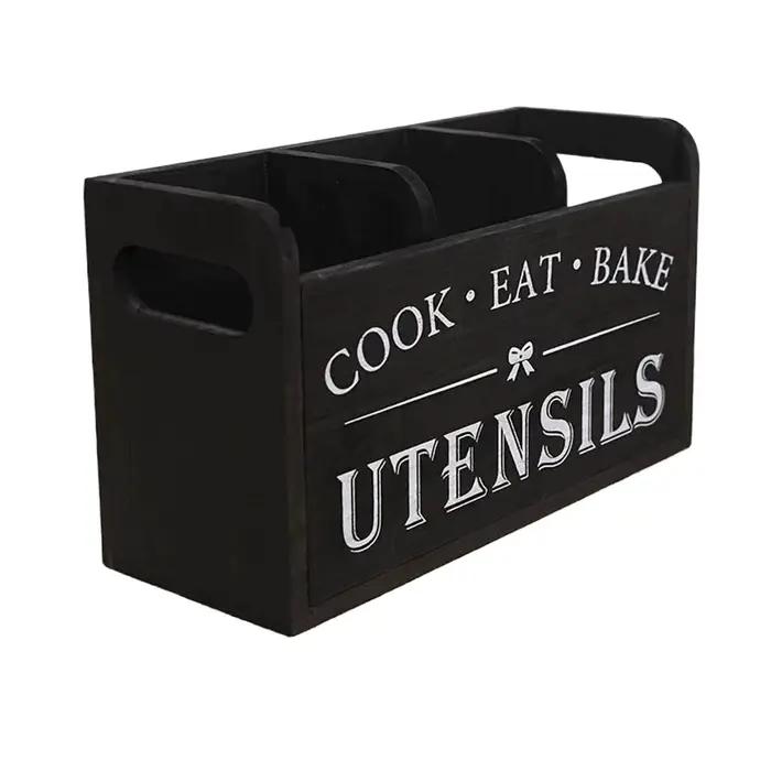 Porte-ustensiles de cuisine en bois, organisateur d'ustensiles, support de vaisselle à 3 compartimen
