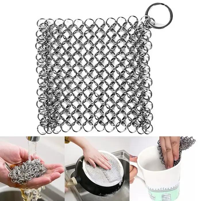 Nettoyeur de chaîne en fonte d'acier inoxydable, épurateur de courrier, brosse, filet de casserole, 